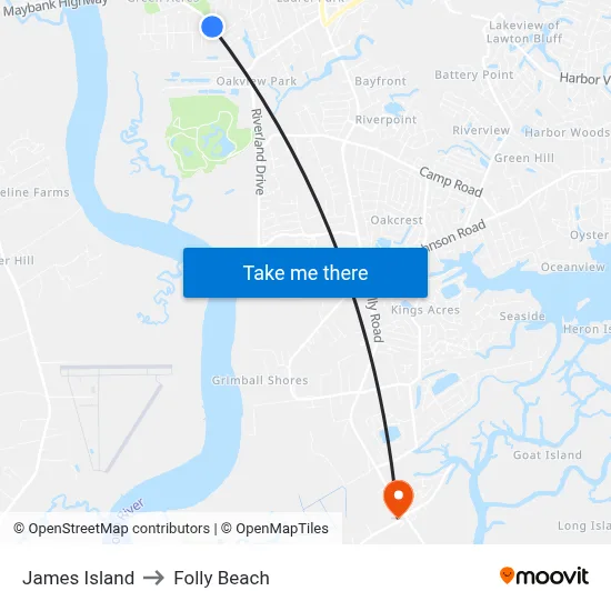 James Island to Folly Beach map