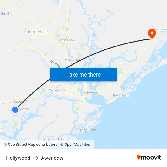 Hollywood to Awendaw map