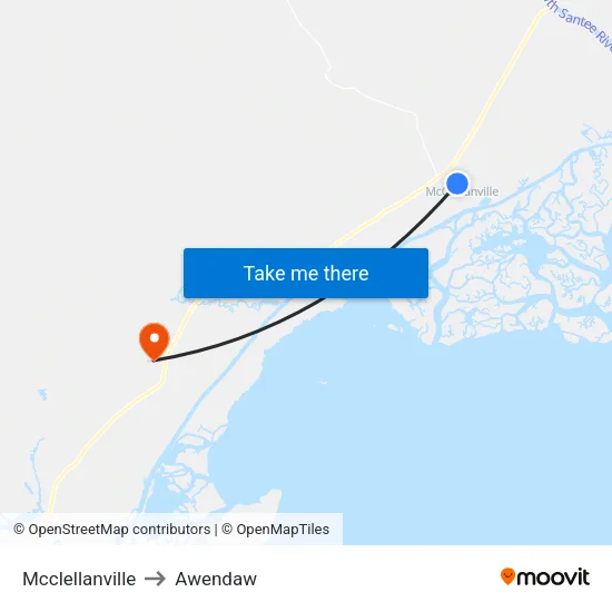 Mcclellanville to Awendaw map