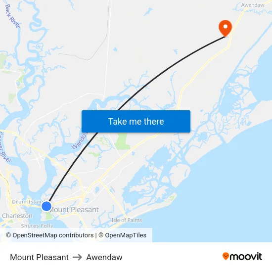 Mount Pleasant to Awendaw map