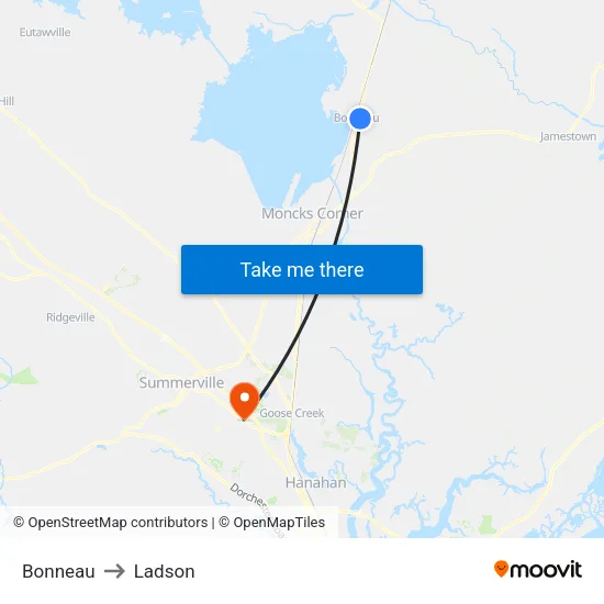 Bonneau to Ladson map