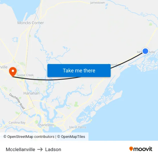 Mcclellanville to Ladson map