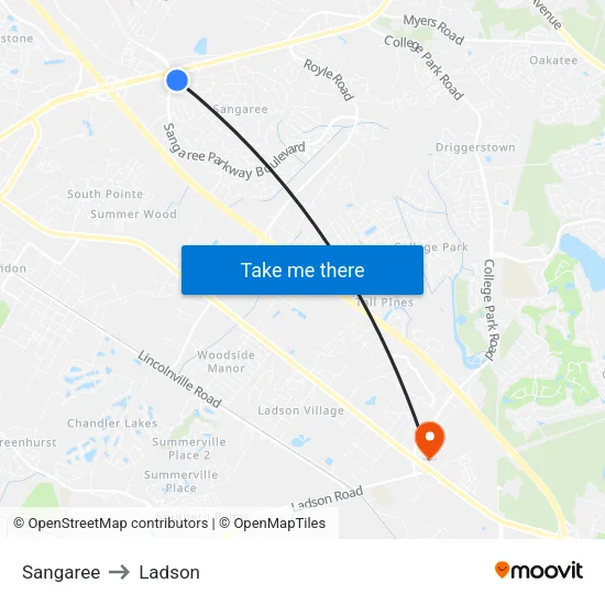 Sangaree to Ladson map