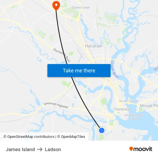 James Island to Ladson map