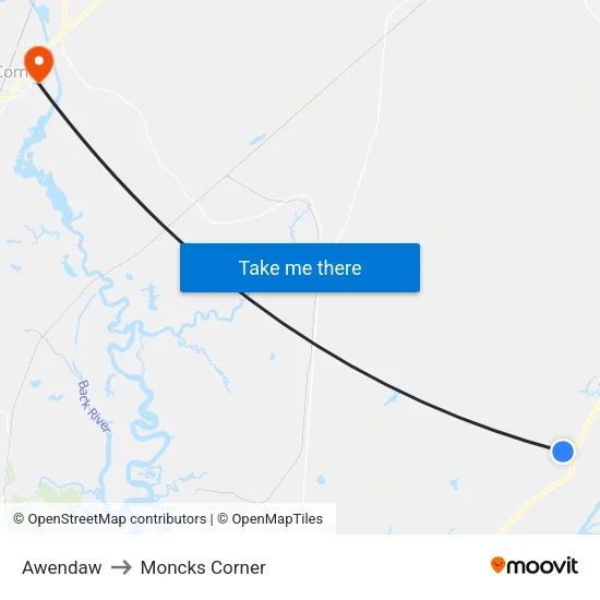 Awendaw to Moncks Corner map