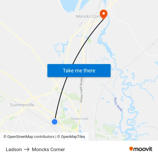 Ladson to Moncks Corner map