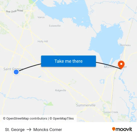 St. George to Moncks Corner map