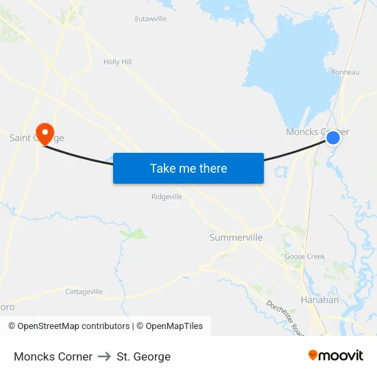 Moncks Corner to St. George map