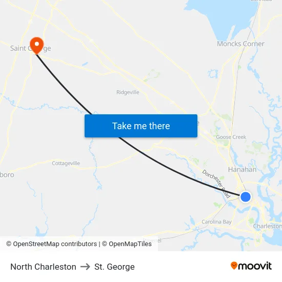 North Charleston to St. George map