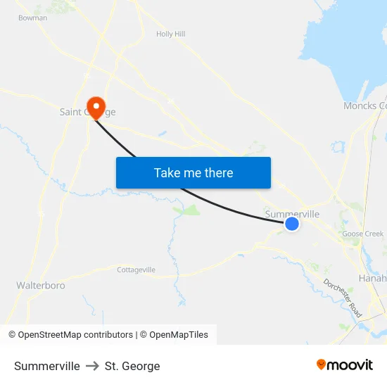 Summerville to St. George map