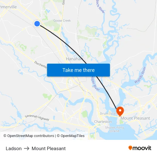 Ladson to Mount Pleasant map
