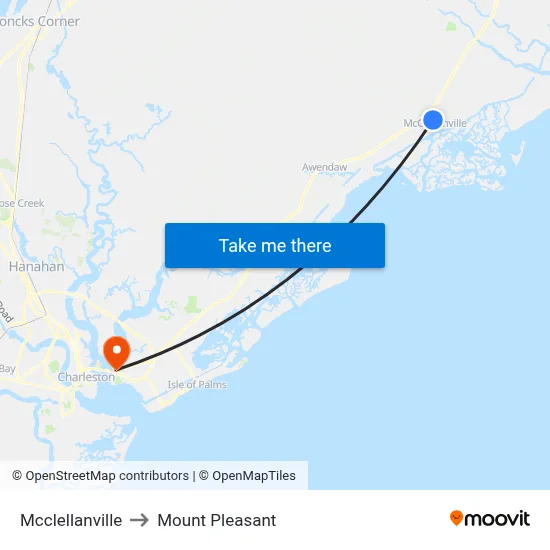 Mcclellanville to Mount Pleasant map