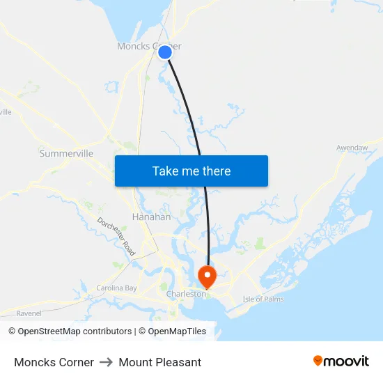 Moncks Corner to Mount Pleasant map