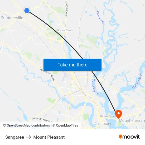 Sangaree to Mount Pleasant map