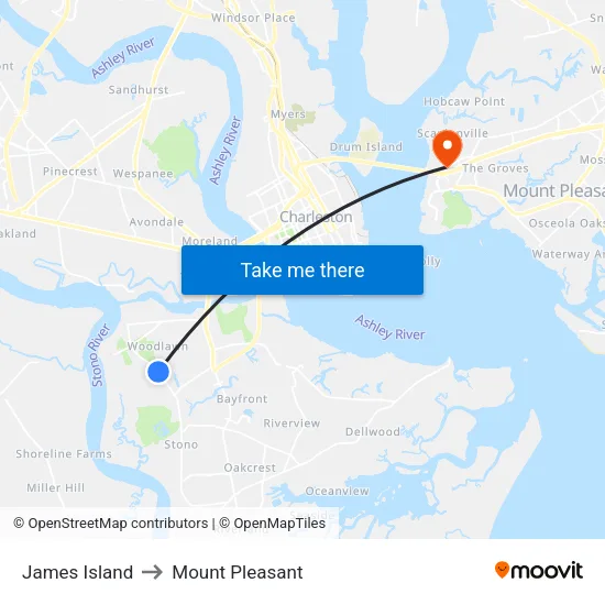 James Island to Mount Pleasant map