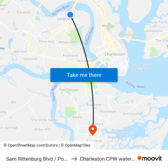 Sam Rittenburg Blvd / Poston Rd to Charleston CPW water tower map