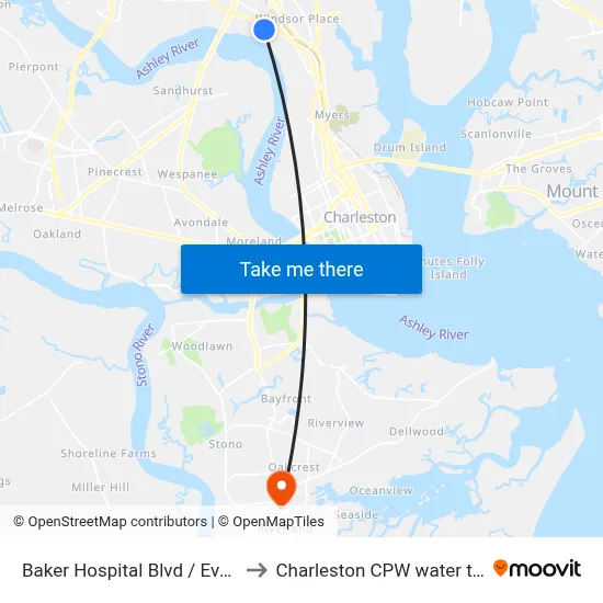 Baker Hospital Blvd / Evatt Ln to Charleston CPW water tower map