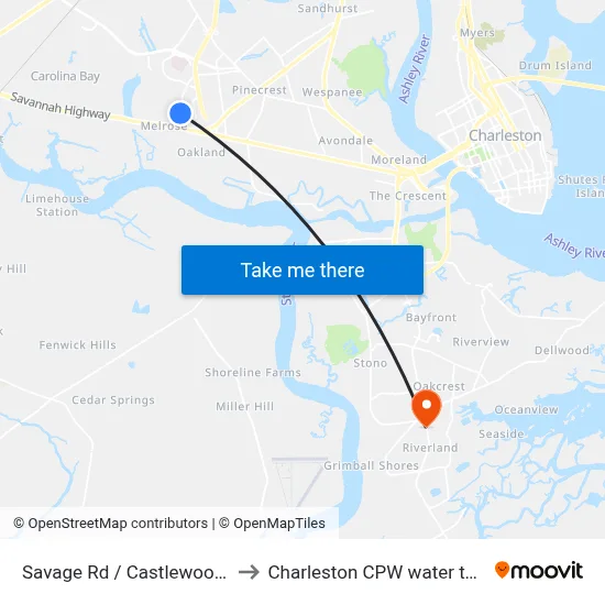 Savage Rd / Castlewood Dr to Charleston CPW water tower map