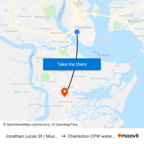 Jonathan Lucas St / Musc Quad to Charleston CPW water tower map