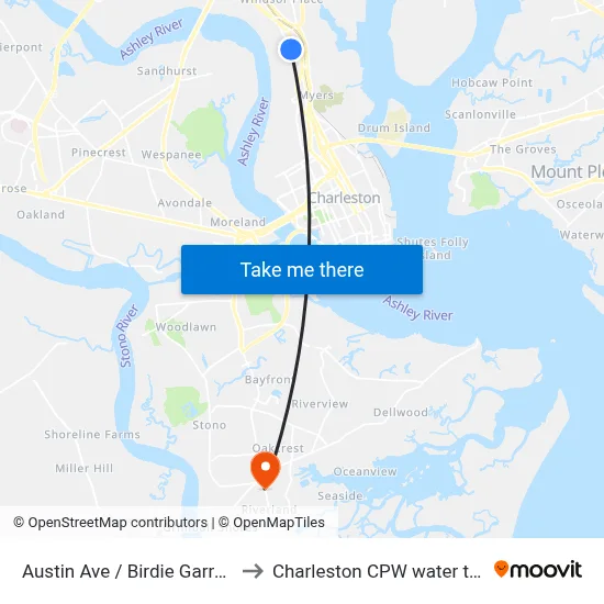Austin Ave / Birdie Garrett St to Charleston CPW water tower map