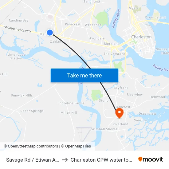 Savage Rd / Etiwan Ave to Charleston CPW water tower map
