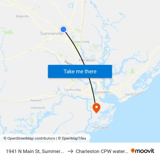 1941 N Main St, Summerville, Sc to Charleston CPW water tower map