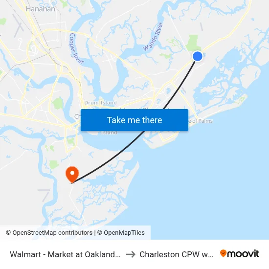 Walmart - Market at Oakland (Park & Ride) to Charleston CPW water tower map