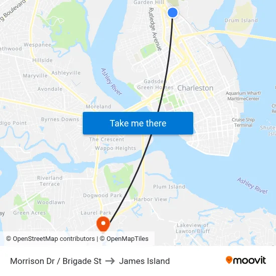 Morrison Dr / Brigade St to James Island map