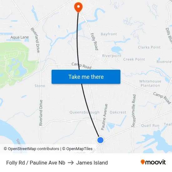 Folly Rd / Pauline Ave Nb to James Island map