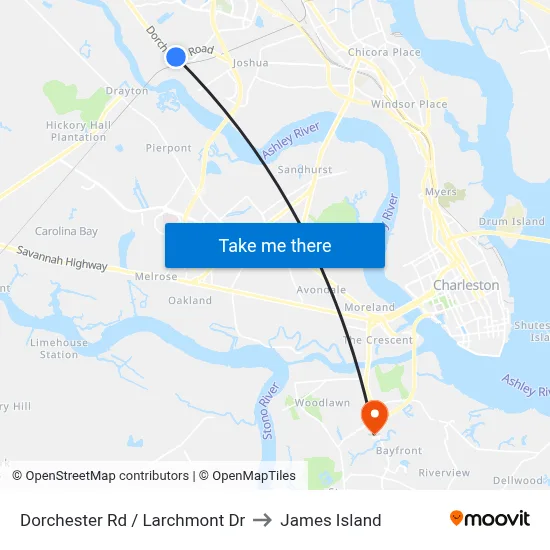 Dorchester Rd / Larchmont Dr to James Island map