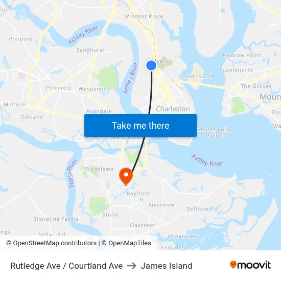 Rutledge Ave / Courtland Ave to James Island map