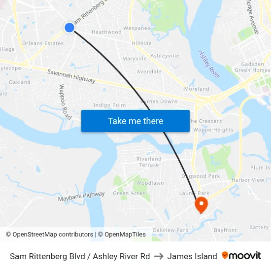 Sam Rittenberg Blvd / Ashley River Rd to James Island map