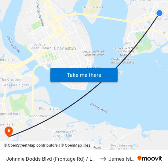 Johnnie Dodds Blvd (Frontage Rd) / Lansing Dr to James Island map