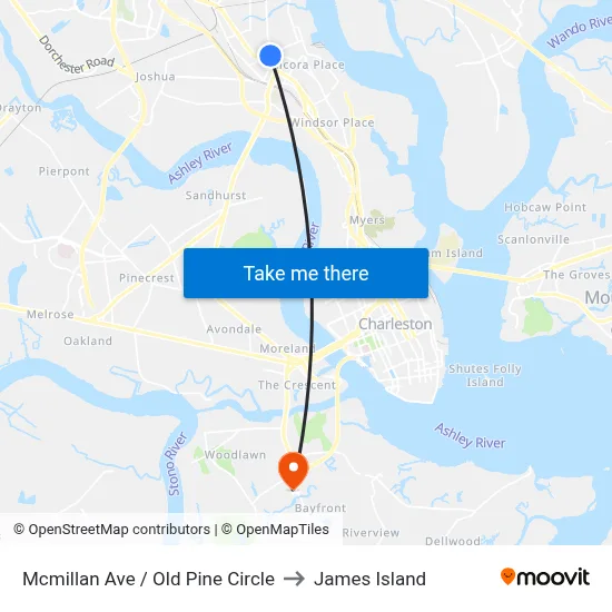 Mcmillan Ave / Old Pine Circle to James Island map