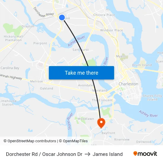 Dorchester Rd / Oscar Johnson Dr to James Island map