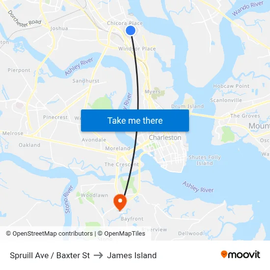 Spruill Ave / Baxter St to James Island map