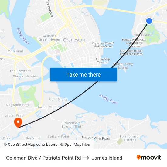 Coleman Blvd / Patriots Point Rd to James Island map