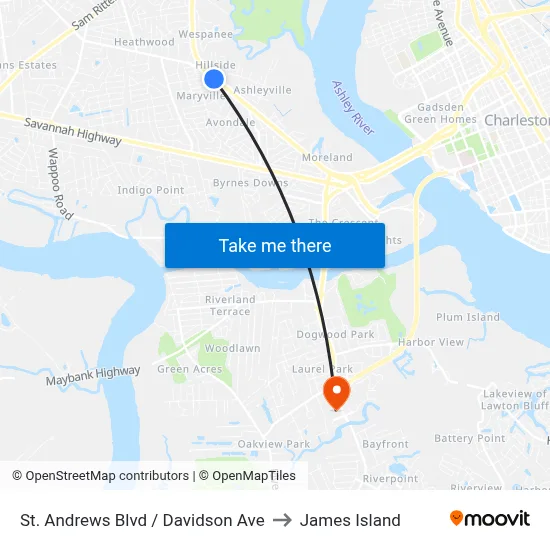 St. Andrews Blvd / Davidson Ave to James Island map