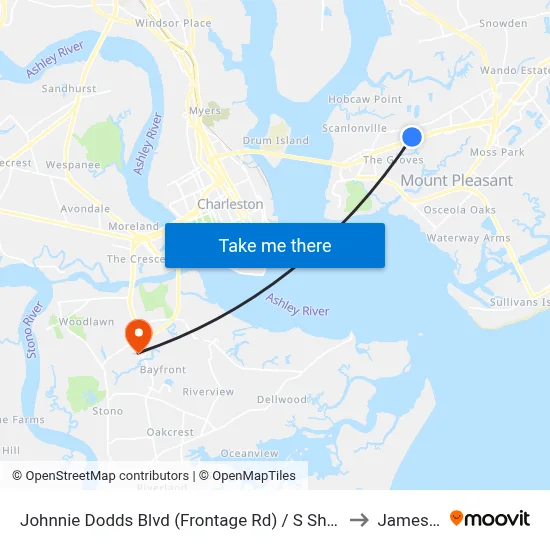 Johnnie Dodds Blvd (Frontage Rd) / S Shelmore Blvd (N Of Hwy 17) to James Island map