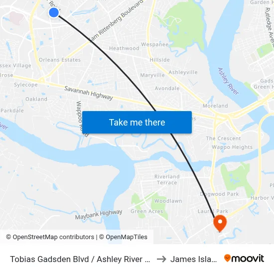 Tobias Gadsden Blvd / Ashley River Rd to James Island map
