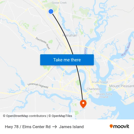 Hwy 78 / Elms Center Rd to James Island map