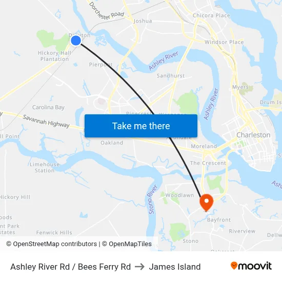 Ashley River Rd / Bees Ferry Rd to James Island map