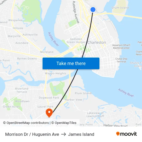 Morrison Dr / Huguenin Ave to James Island map