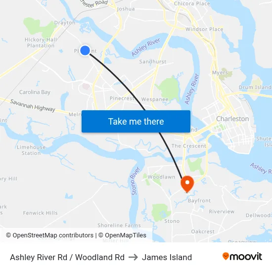 Ashley River Rd / Woodland Rd to James Island map