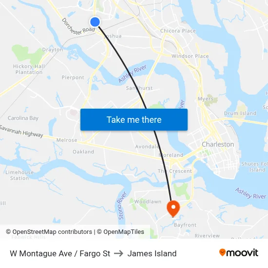 W Montague Ave / Fargo St to James Island map