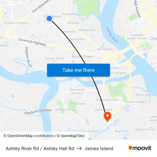 Ashley River Rd / Ashley Hall Rd to James Island map