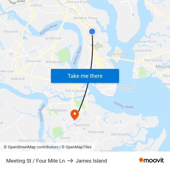 Meeting St / Four Mile Ln to James Island map