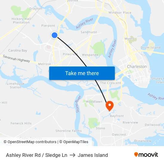 Ashley River Rd / Sledge Ln to James Island map
