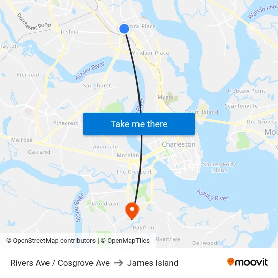 Rivers Ave / Cosgrove Ave to James Island map