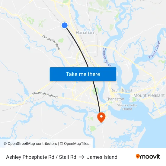 Ashley Phosphate Rd / Stall Rd to James Island map